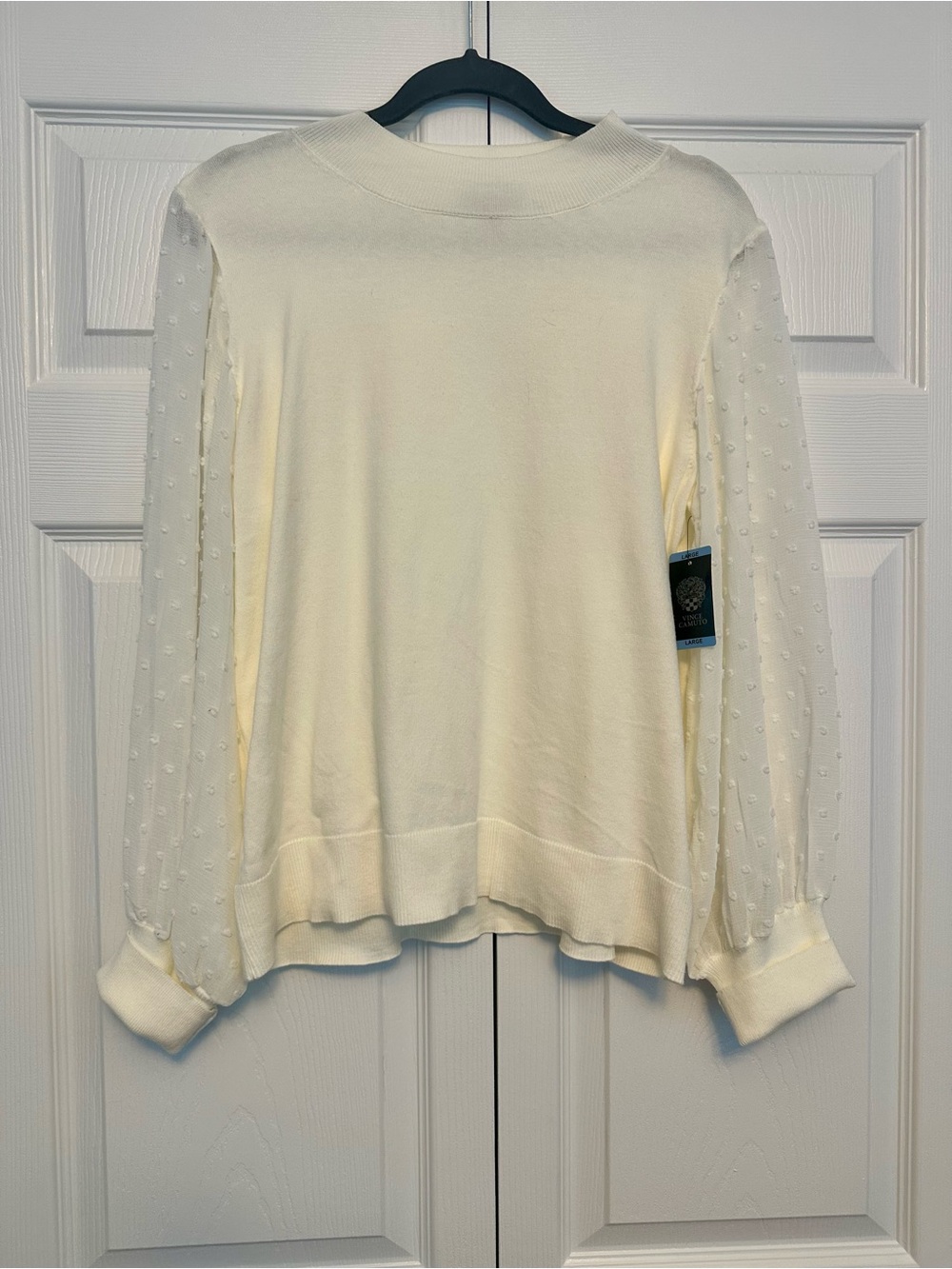 Vince Camuto Cream Swiss Dot Sleeve Pullover